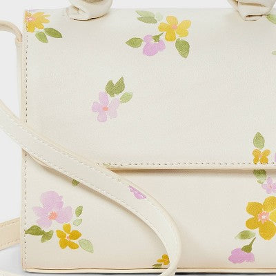 Girls' Floral Print Top Handle Crossbody Bag - Cat & Jack? Cream: Faux Leather, Botanical Pattern