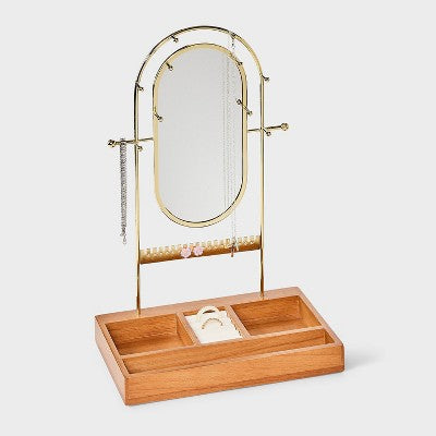 Oval Mirror Standing Jewelry Organizer - A New Day Brown/Gold