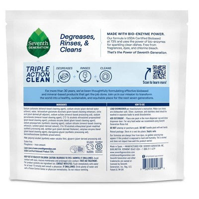 Seventh Generation Triple Action Clean Dishwasher Detergent Packets - 16ct