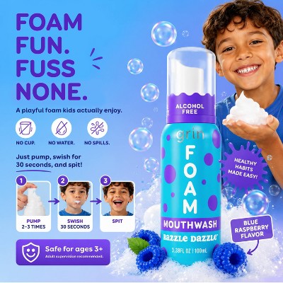Grin Oral Care Foaming Mouthwash- Razzle Dazzle - 3.38 fl oz
