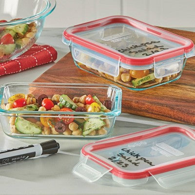 Pyrex Freshlock 2pc Glass Value Pack Rectangle Baking Dish Red: Freezer & Microwave Safe, 16 Volume, 2 Year Warranty