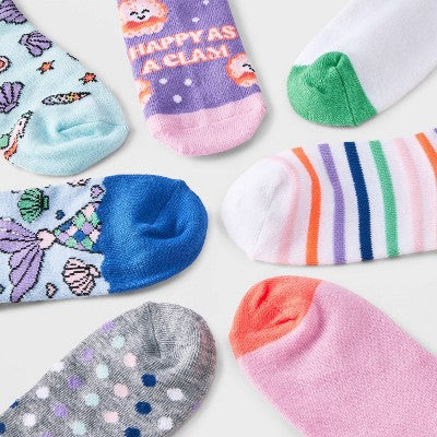Girls' 7pk 'Mermaid' Lightweight Ankle Length Socks - Cat & Jack Blue S: Recycled Polyester Knit