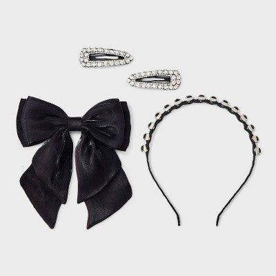 Headband Barrette and Bow Set 3 pc - A New Day Black