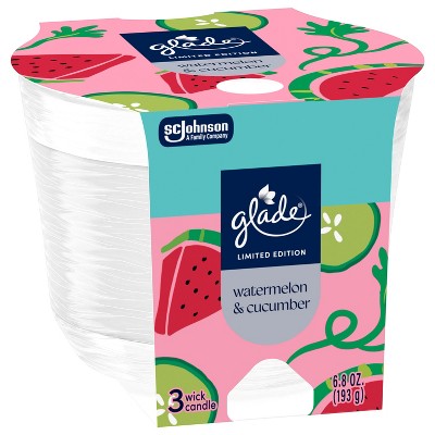 Glade 3 Wick Spring Scented Glass Jar Candles - Watermelon & Cucumber - 6.8oz: Indoor Use, Approximate Burn Time 30 Hours, Spring & Summer