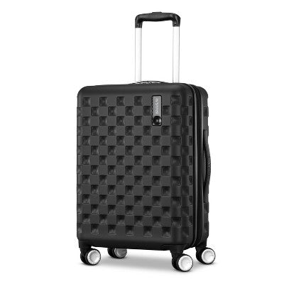 American Tourister Medium Checkered Carry On Spinner Wheels Suitcase - Black