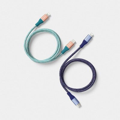 4ft USB-C to Lightning Braided Cable 2pk - heyday Future Dusk Deep Sage