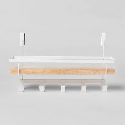 Shelf Rack with Hooks Matte White - Brightroom: Steel Bathroom Storage, Powder-Coated Hand Towel Holder