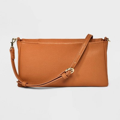 Double Gusset Crossbody Bag - Universal Thread Brown: Shell, Adjustable Strap, Twill Construction