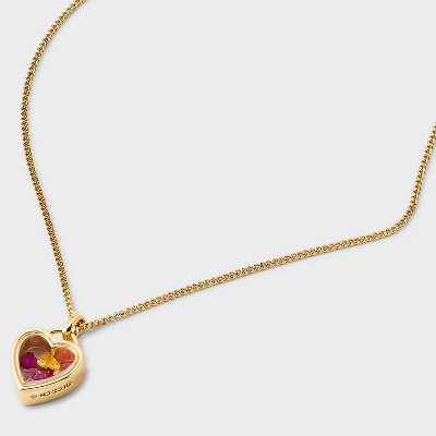 14K Gold Dipped Cubic Zirconia Heart Shaker Pendant Necklace - A New Day Gold