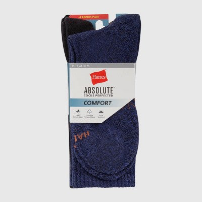 Hanes Men's 4pk Crew Socks Pack, Absolute Comfort, Cushioned Performance Socks for Men - Blue/Orange/Black 6-12