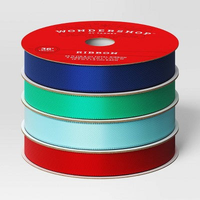 4pk Christmas Satin Ribbon Red/Blue/Teal - Wondershop