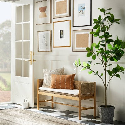 Elden Wood Bench with Woven Back and Loose Cushion Seat (FA) - Threshold designed with Studio McGee (LOCAL PICKUP ONLY)