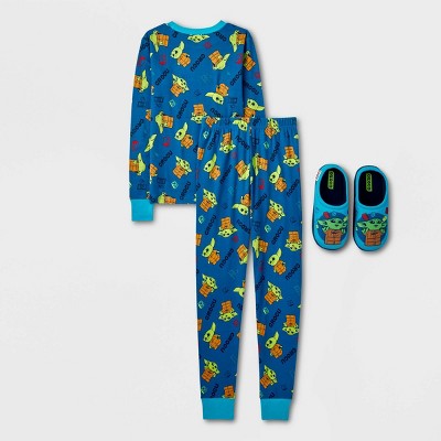 Boys' LEGO Star Wars: The Mandalorian 2pc Snug Fit Pajama Set with Slippers - Turquoise Blue 10