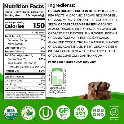 Orgain Organic Vegan Plant Based Protein Powder - Creamy Chocolate Fudge - 16.32oz