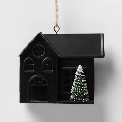 Metal House with Bottle Brush Tree Christmas Tree Ornament Black - Wondershop: Indoor Metal & Plastic Decor, 3.25" Height