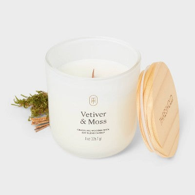 Milky Glass Wooden Wick Vetiver and Moss Jar Candle 8oz - Threshold