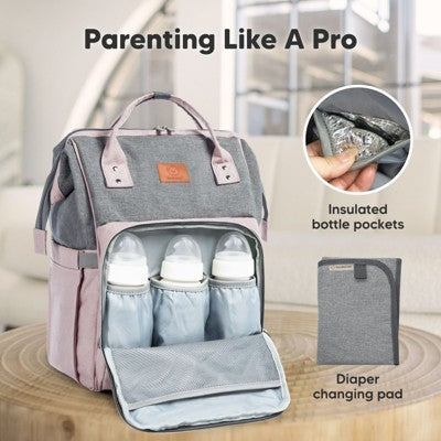 KeaBabies Original Diaper Bag Backpack, Multi Functional, Water-resistant, Large Baby Bags for Girls, Boys (Pink Gray)