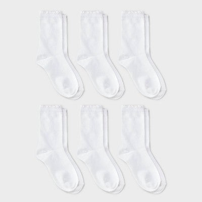 Girls' 6pk Ruffle Crew Socks - Cat & Jack White S
