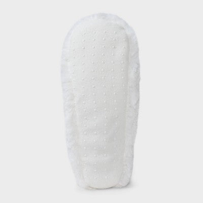 Women's Pebble Textured Faux plush Cozy Pull-On Slipper Socks with Grippers - Auden Ivory M/L: Nonslip Cushioned Insole