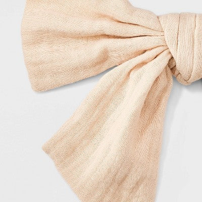 Wrinkled Linen Bow Hair Barrette - Universal Thread Beige: Fashionable Solid Hair Clip for Styling
