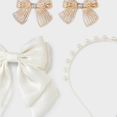Headband and Bow Barrettes Set 4 pk - A New Day Ivory