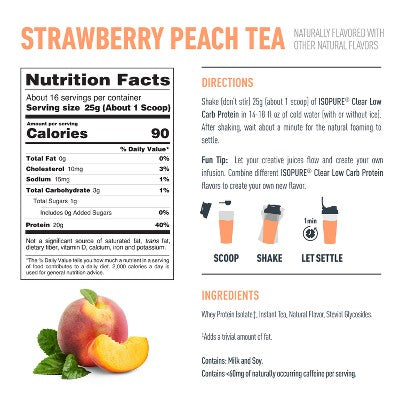 Isopure Clear 20g Protein Powder - Strawberry Peach Iced Tea: Whey Protein Isolate, 1 Package, Powder Form
