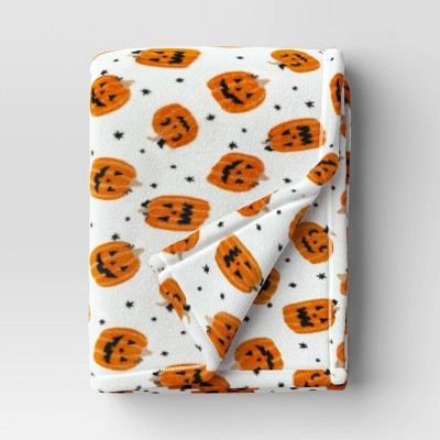 Halloween Pumpkin Throw Blanket Ivory - Hyde & EEK! Boutique: Knitted Recycled Polyester, 50x60", Botanical Pattern