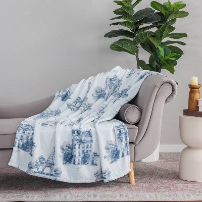 Novelty Recycled Printed Paris Plush Throw Blanket