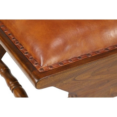 Traditional Teak Wood Accent Chair with Arms and Ottoman Brown - Olivia & May: Leather Upholstered, No Assembly Required (LOCAL PICKUP ONLY)