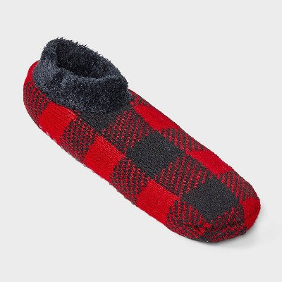 Women's Buffalo Plaid Double Lined Cozy Booties with Grippers - Auden Red/Black 4-10