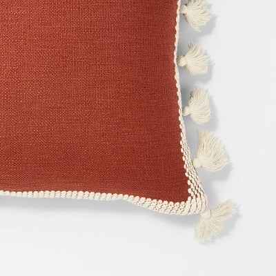 Woven Frame Square Throw Pillow with Side Tassels - Threshold designed with Studio McGee: Cotton, Indoor, Hidden Zipper