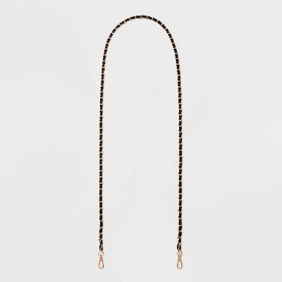 Gold Chain with Faux Leather Crossbody Handbag Strap - A New Day Black/Gold: Metal Accessory
