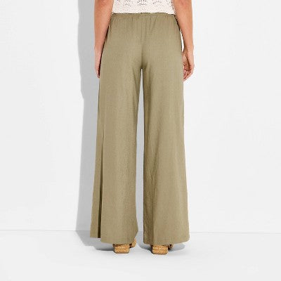 Women's Low-Rise Baggy Leg Linen Pants Wild Fable Green XS