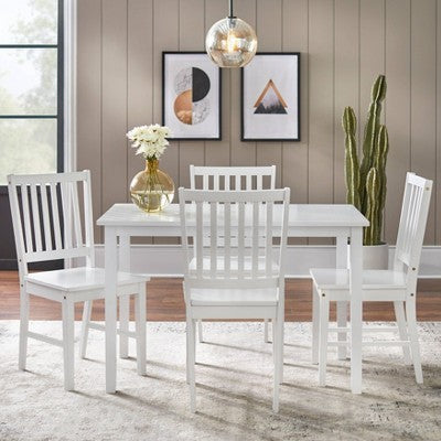 Buylateral Set of 4 Solid Wood Slat Back Dining Chairs White: Rubberwood, Mid-Century Modern, Armless (LOCAL PICKUP ONLY)