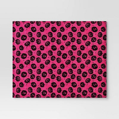 Pumpkin Printed Plush Halloween Throw Blanket Pink - Hyde & EEK! Boutique: Cozy Recycled Polyester, Knitted, 50x60"