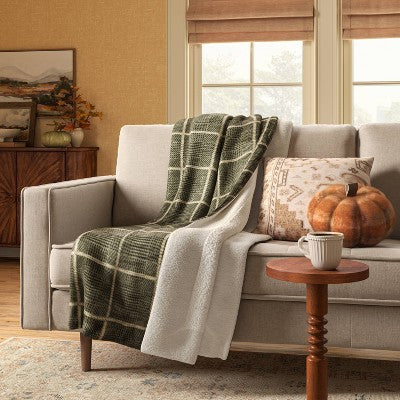 Plaid Faux Mohair Shaped Pumpkin Throw Pillow Orange - Threshold