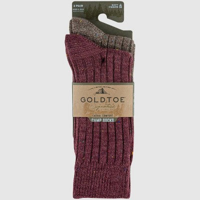 Signature Gold by GOLDTOE Men's Repreve Crew Socks 2pk - Brown/Wine Red