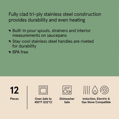 12pc Stainless Steel Cookware Set with 6pc Pan Protectors Silver - Figmint (LOCAL PICKUP ONLY)