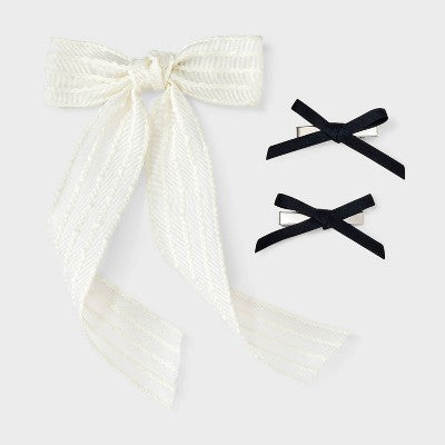 Ivory Hair Bow with Salon Hair Clip Bows Set 3 pc - Wild Fable White/Black