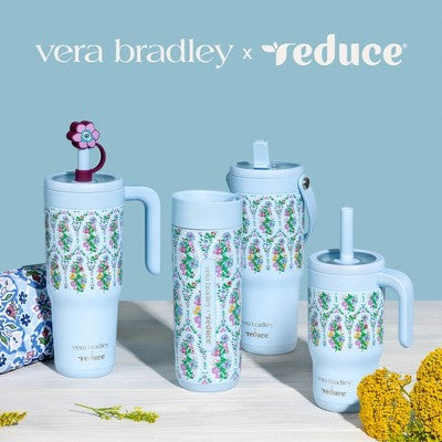 Reduce x Vera Bradley 24oz Chiller Spill Proof Stainless Steel Insulated Straw Tumbler and Topper Garden Paisley Blue