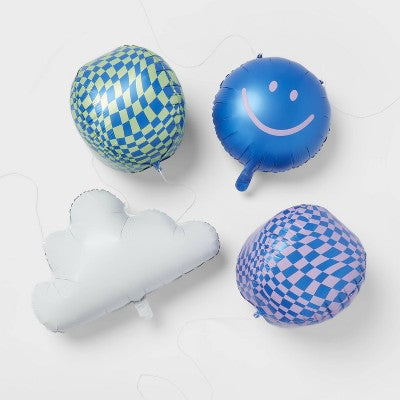Retro Smiley, Checkered, and Cloud Balloon 4pk - Spritz