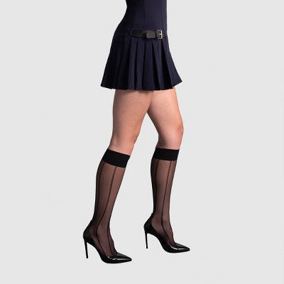 L'eggs Women's Striped 360 Contour Sheer Knee Highs - Black One Size Fits Most: Recycled Nylon, Stripe Pattern