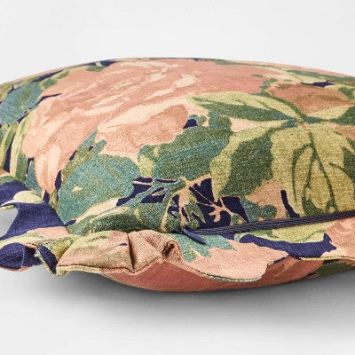 Square Floral Bloom with Scallop Flange Throw Pillow Navy - Threshold designed with Studio McGee