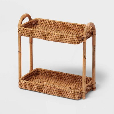 Natural Woven Tiered Vanity Bathroom Tray - Threshold: Rattan Countertop Storage Accessory, Spot Clean