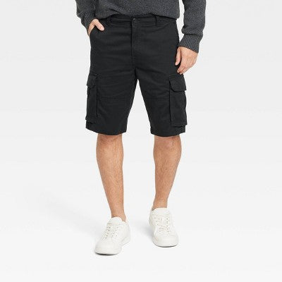 Men's 11" Cargo Shorts - Goodfellow & Co Black 40: Midweight Cotton-Spandex, Below Knee