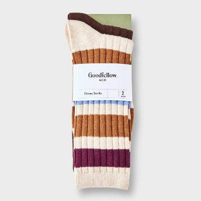 Men's Hybrid Dress Socks 2pk - Goodfellow & Co Cream/Brown 6-12
