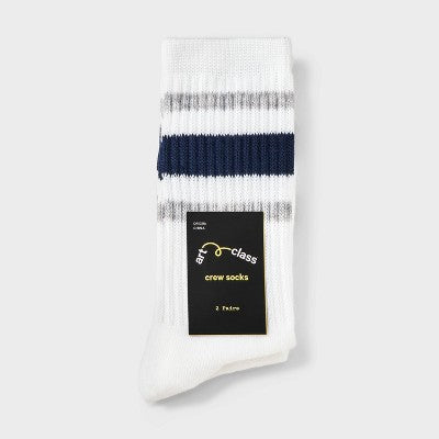 Girls' 2pk striped crew socks - art classNavy Blue/Gray S