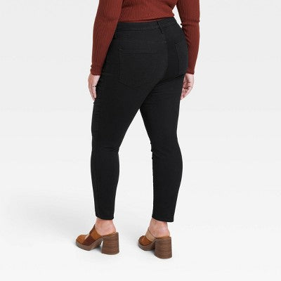 Women's High-Rise Skinny Jeans Black Wash 24 High Ankle Length