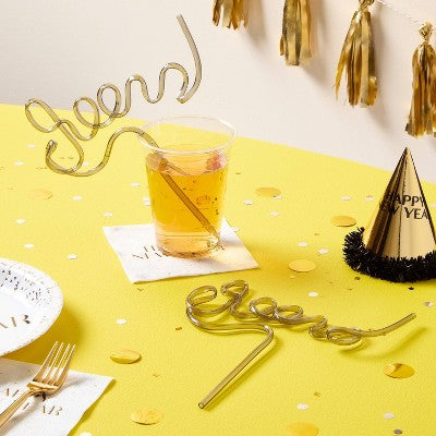 4ct New Year's Eve Cheers Script Straws - Spritz