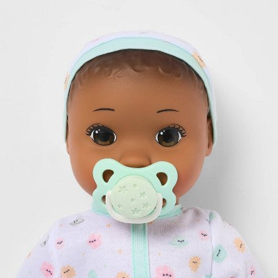 14" Baby Doll Set - Dark Brown Hair + Brown Eyes - Gigglescape: Includes Plush, Pacifier, Play Food, Keychain